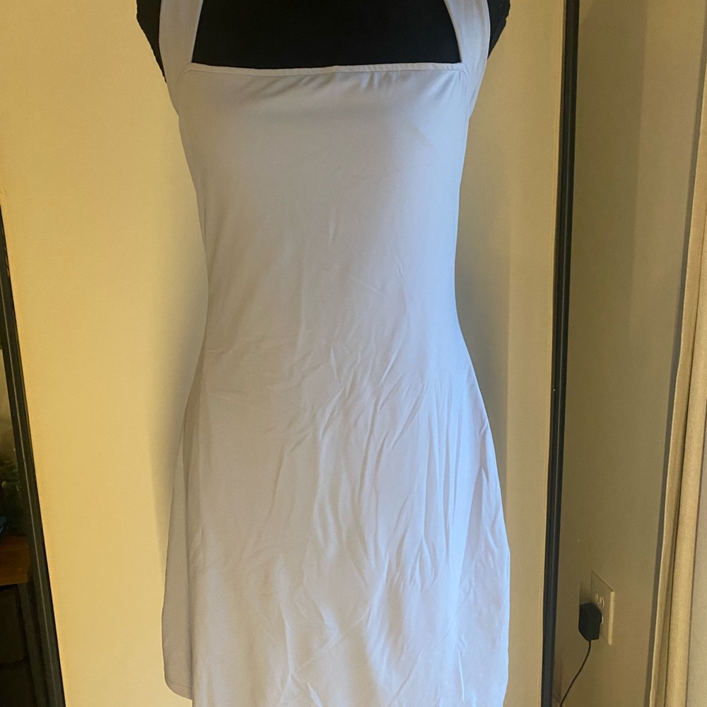 Classic Lined Baby Blue Mini Dress with Halter Neck